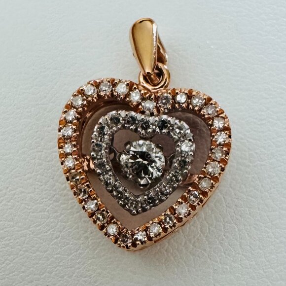 10K Rose Gold and White gold Double Heart Diamond Pendant open heart pave - Picture 1 of 5